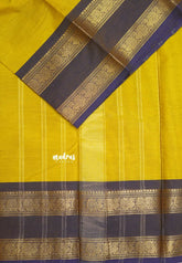 Turmeric Yellow - Karthigai silk cotton Rettapet rudraksham and peacock border